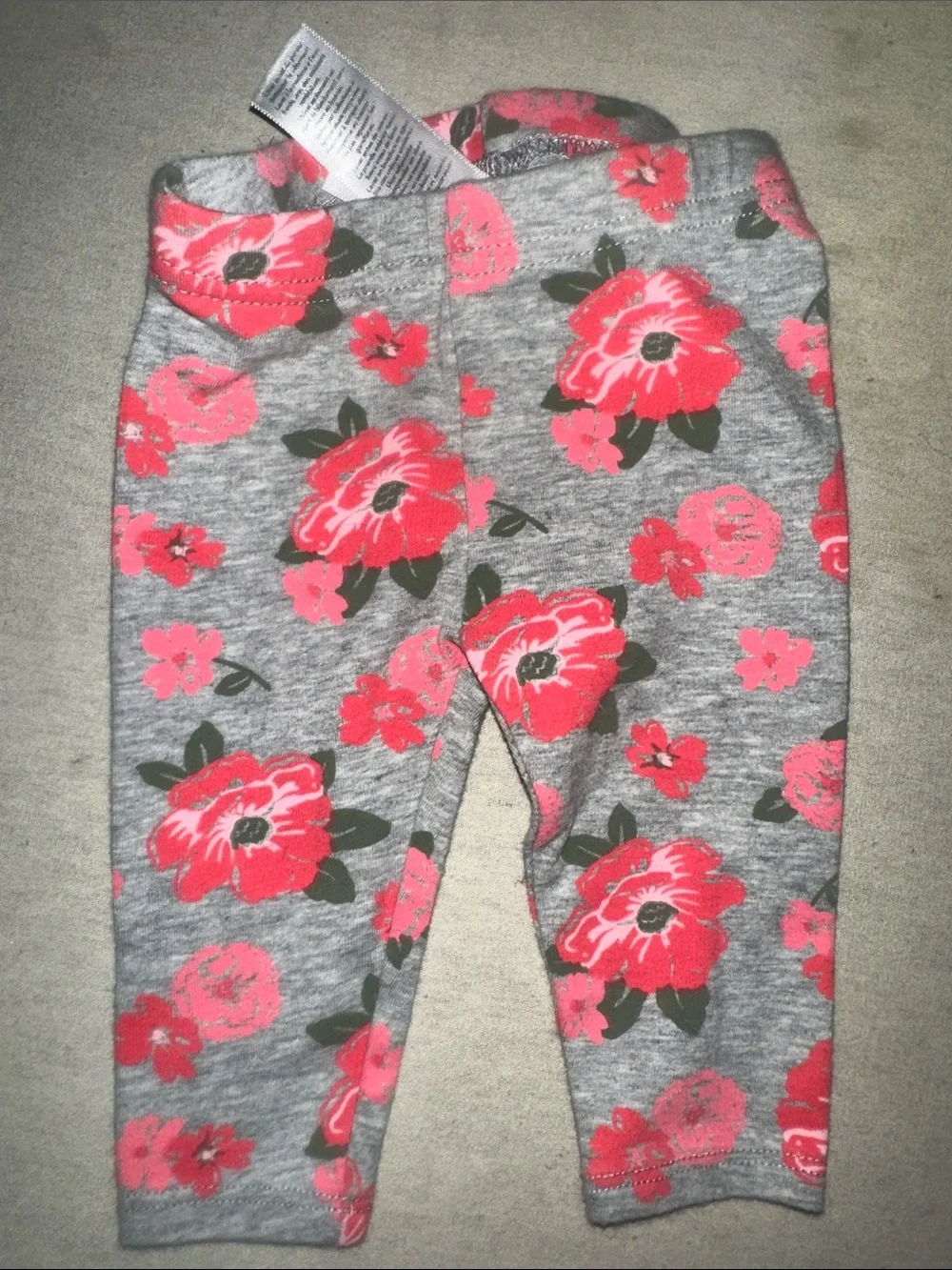 Girls' Size NB Gray Floral Leggings with Pink Flower Print